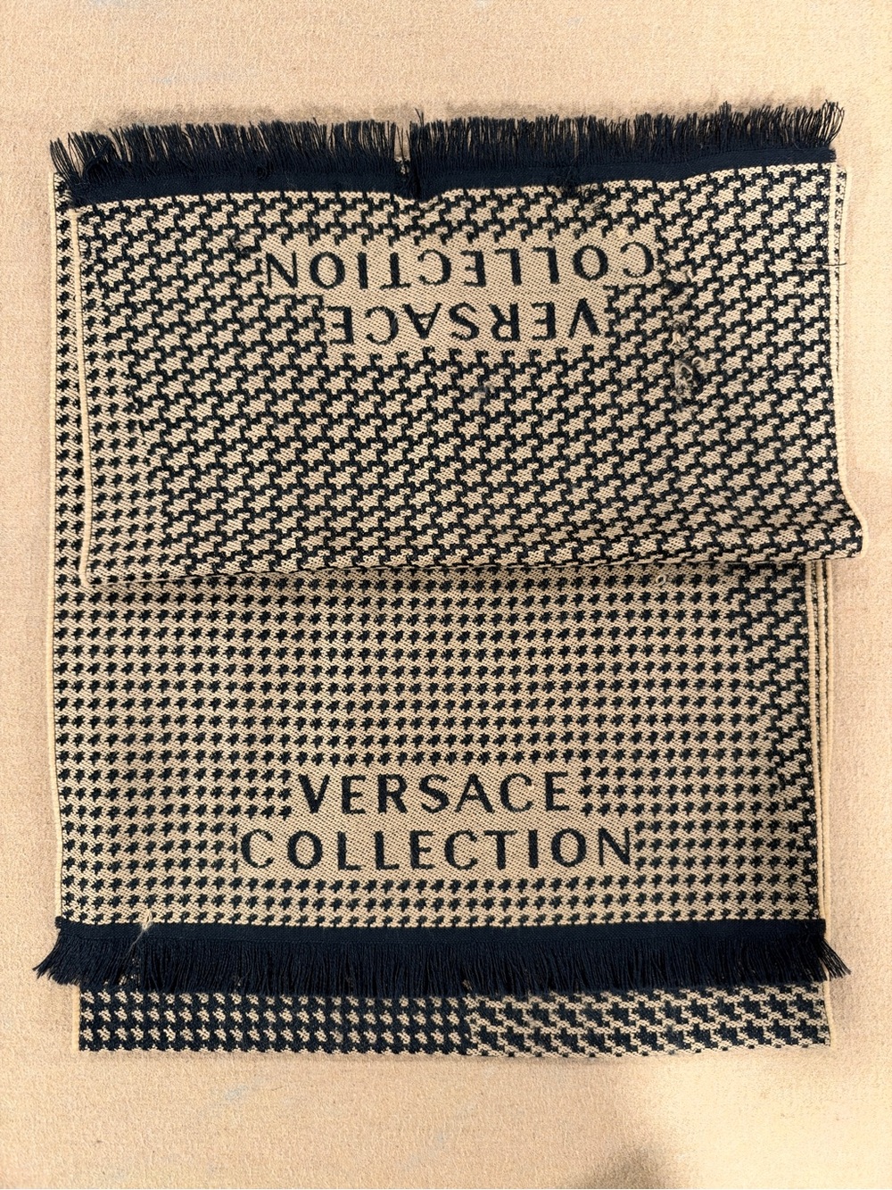 Versace Collection Black and Cream Logo Knit Scarf